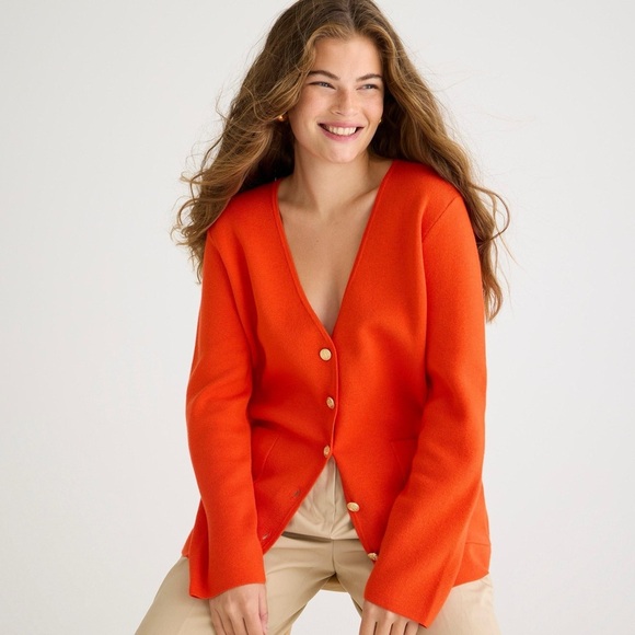NWOT J.Crew Giselle V-neck Sweater-Blazer in Bold Red Orange Knit Cardigan XS - Picture 3 of 12